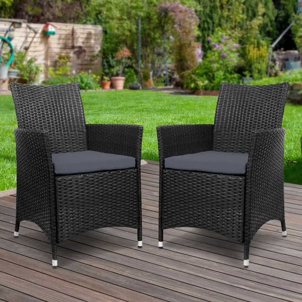 2PC Outdoor Dining Chairs Patio Furniture Wicker Garden Cushion Idris
