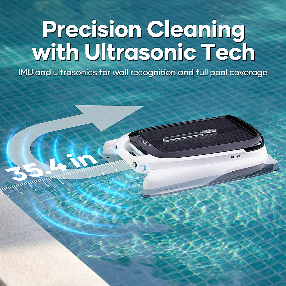 Aiper - Surfer M1 Solar Powered Automatic Robotic Pool Skimmer Cleaner, Lasts 12 Hours, App Control, Ultrasonic Detection - White