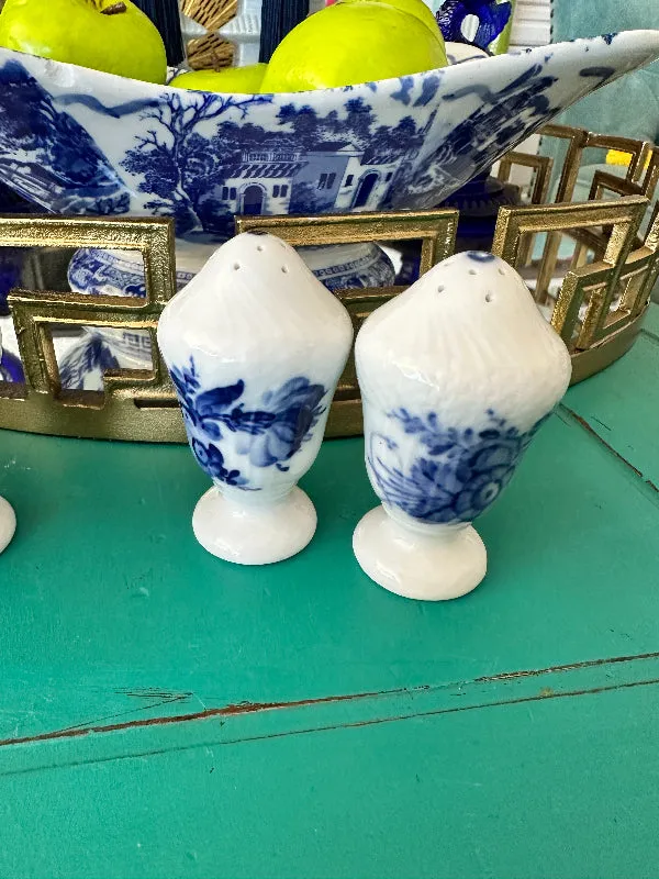 Antique Salt and Pepper Shakers, Royal Copenhagen Blue Flower Curved - 2 Sets Available