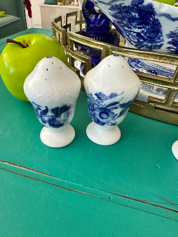 Antique Salt and Pepper Shakers, Royal Copenhagen Blue Flower Curved - 2 Sets Available