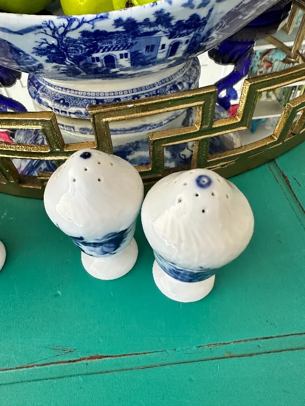 Antique Salt and Pepper Shakers, Royal Copenhagen Blue Flower Curved - 2 Sets Available
