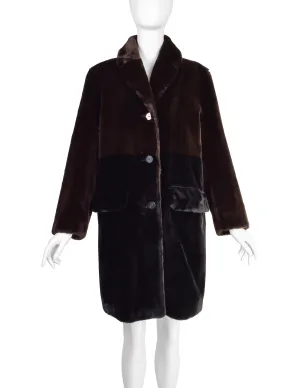 Bottega Veneta Vintage 1990s Two Tone Brown Black Faux Fur Coat Bottega Veneta Vintage 1990s Two Tone Brown Black Faux Fur Coat