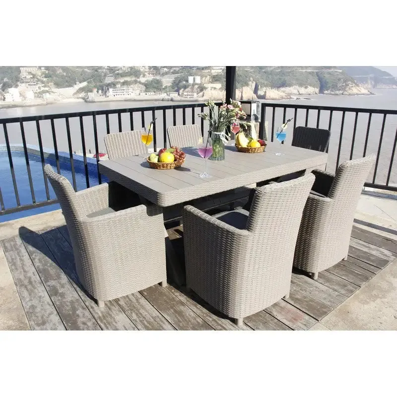 Budapest Weatherproof Rattan Outdoor Garden Dining Set - 7 Piece