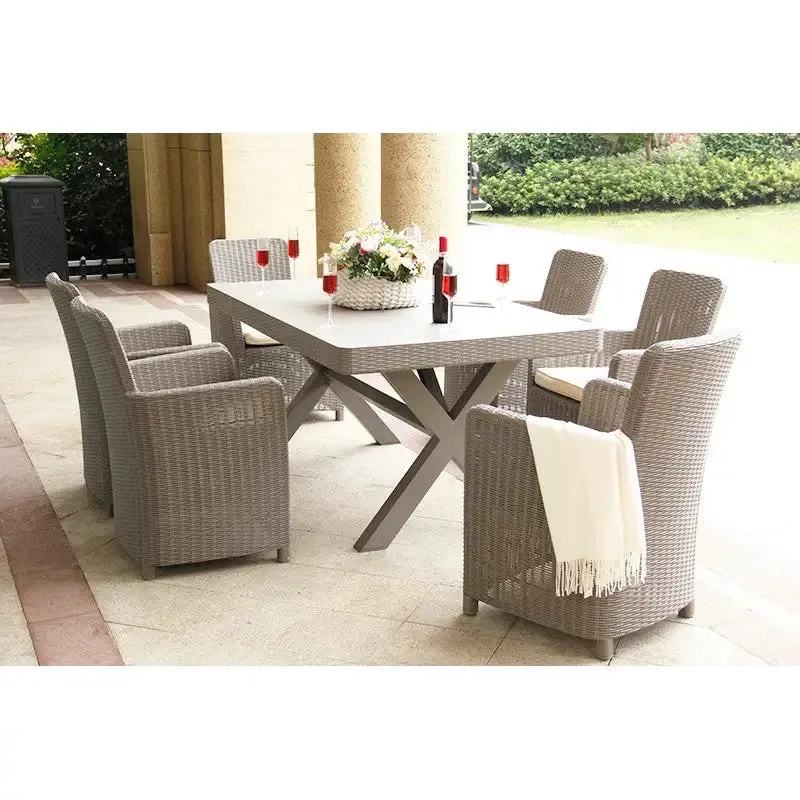 Budapest Weatherproof Rattan Outdoor Garden Dining Set - 7 Piece
