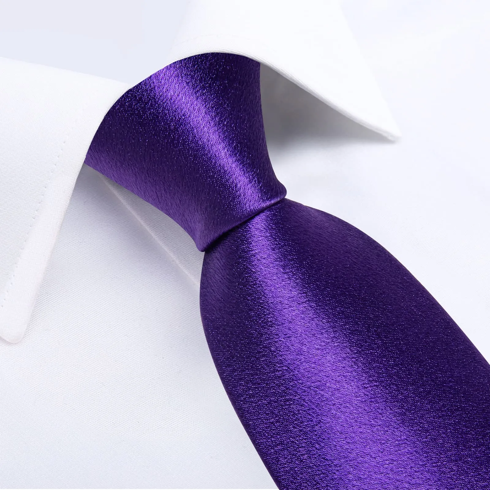 DiBanGu Silk Tie Shining Deep Purple Solid Mens Tuxedo Work Dresses Tie Pocket Square Cufflinks Set