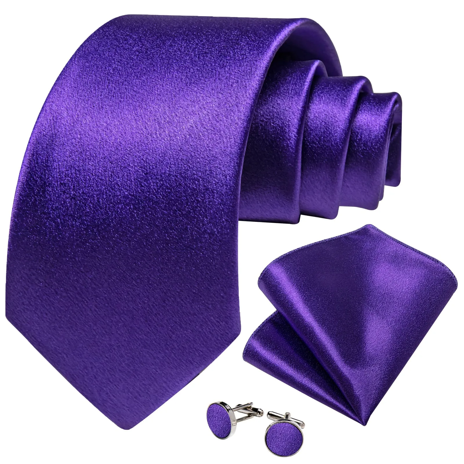 DiBanGu Silk Tie Shining Deep Purple Solid Mens Tuxedo Work Dresses Tie Pocket Square Cufflinks Set