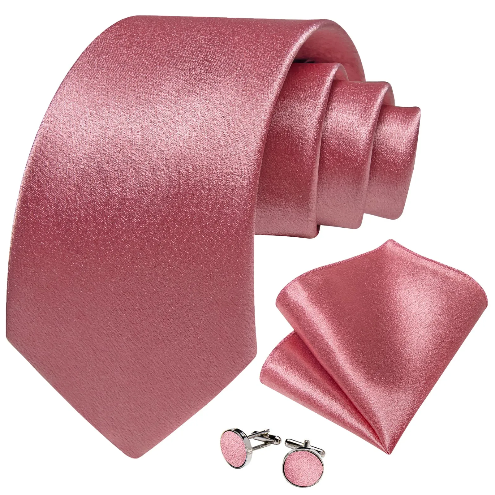 DiBanGu Silk Tie Shining Rouge Pink Solid Mens Tuxedo Work Dresses Tie Pocket Square Cufflinks Set