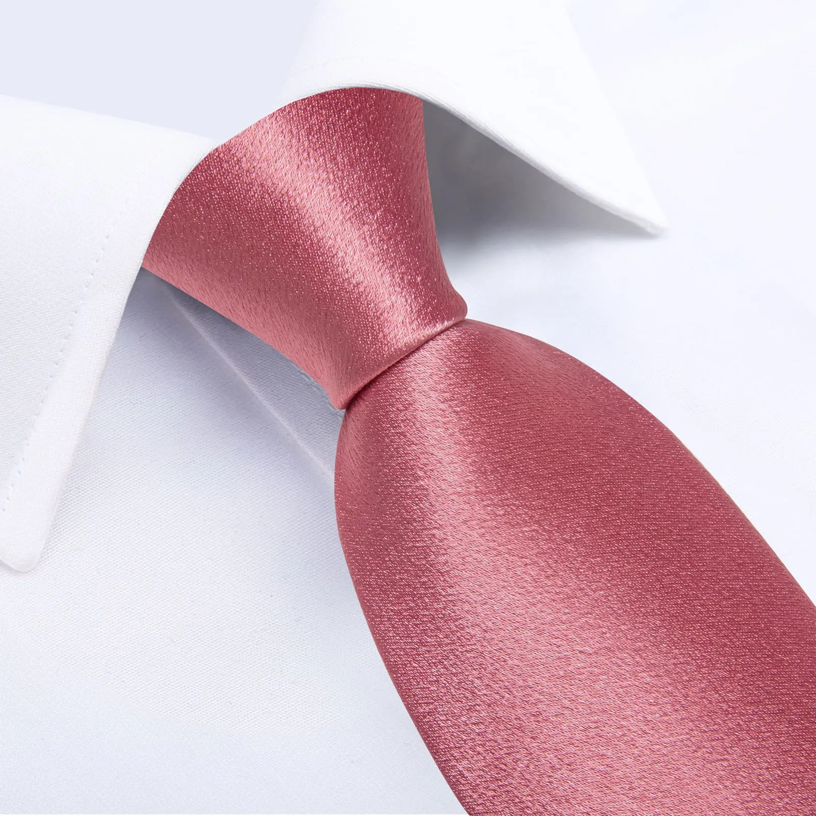 DiBanGu Silk Tie Shining Rouge Pink Solid Mens Tuxedo Work Dresses Tie Pocket Square Cufflinks Set