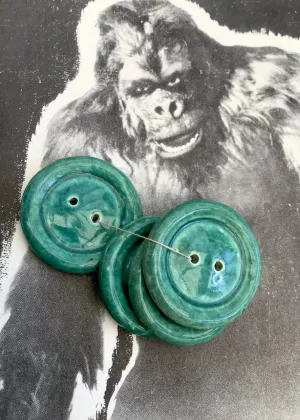 Four Huge Green Ceramic Vintage Buttons
