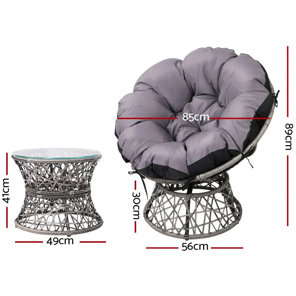 Outdoor Lounge Setting Papasan Chair Wicker Table Garden Furniture Grey