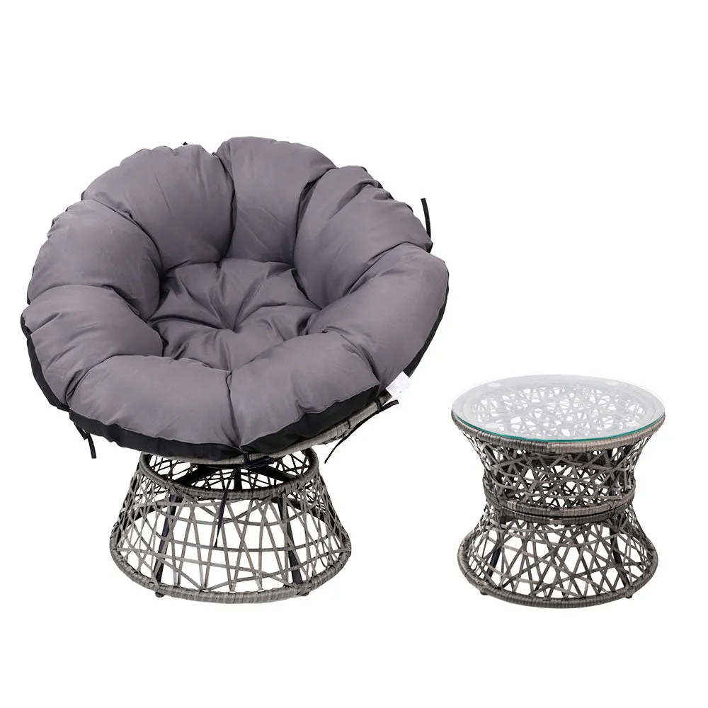 Outdoor Lounge Setting Papasan Chair Wicker Table Garden Furniture Grey