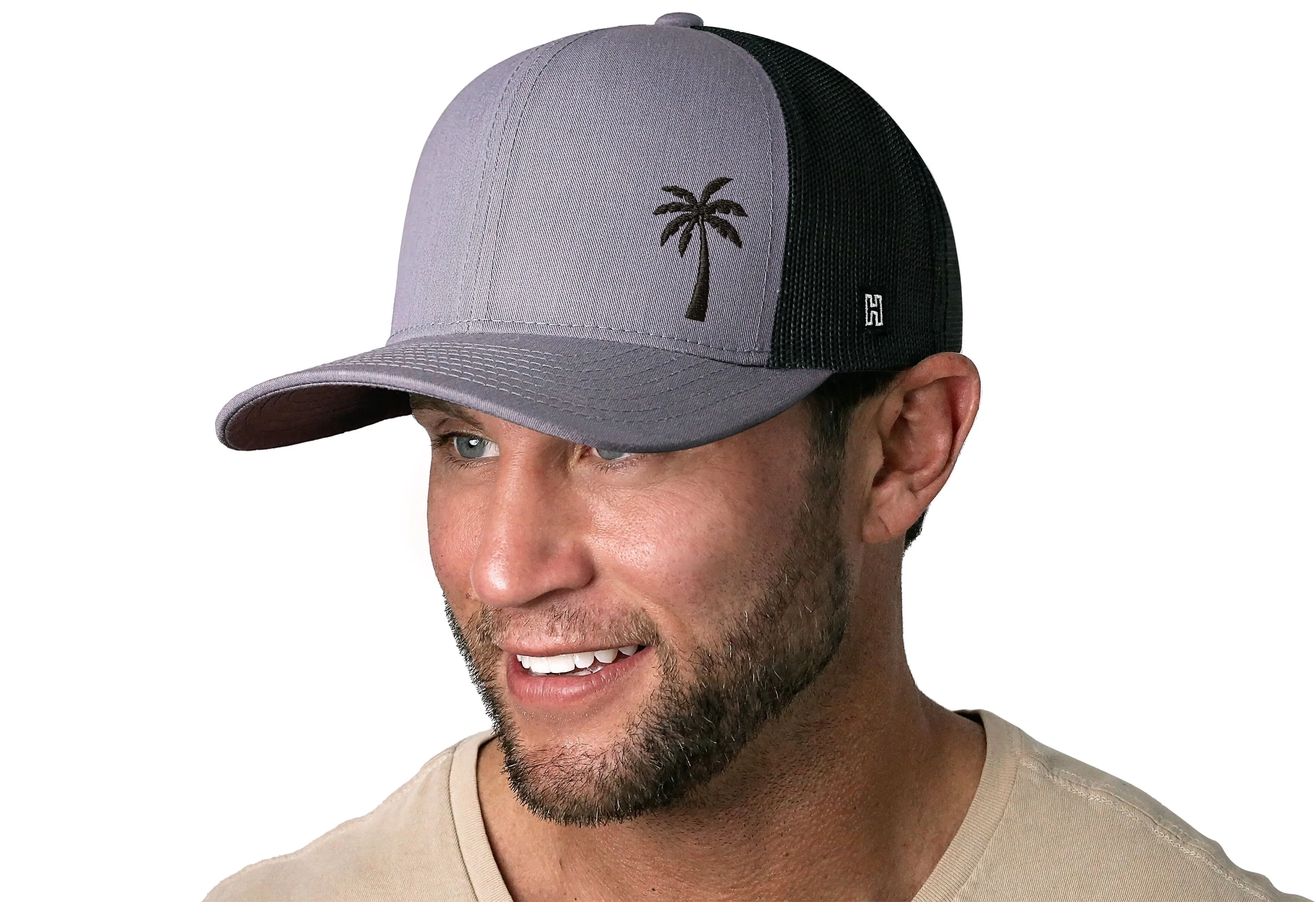 Palm Tree Trucker Hat  |  Gray Black Island Snapback