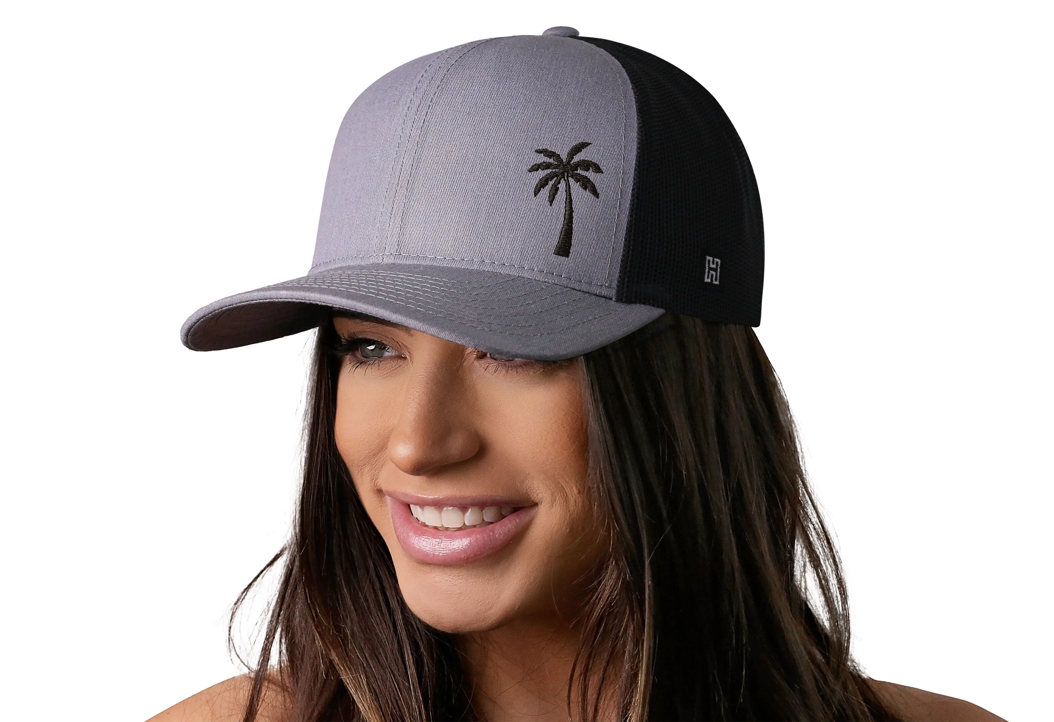 Palm Tree Trucker Hat  |  Gray Black Island Snapback