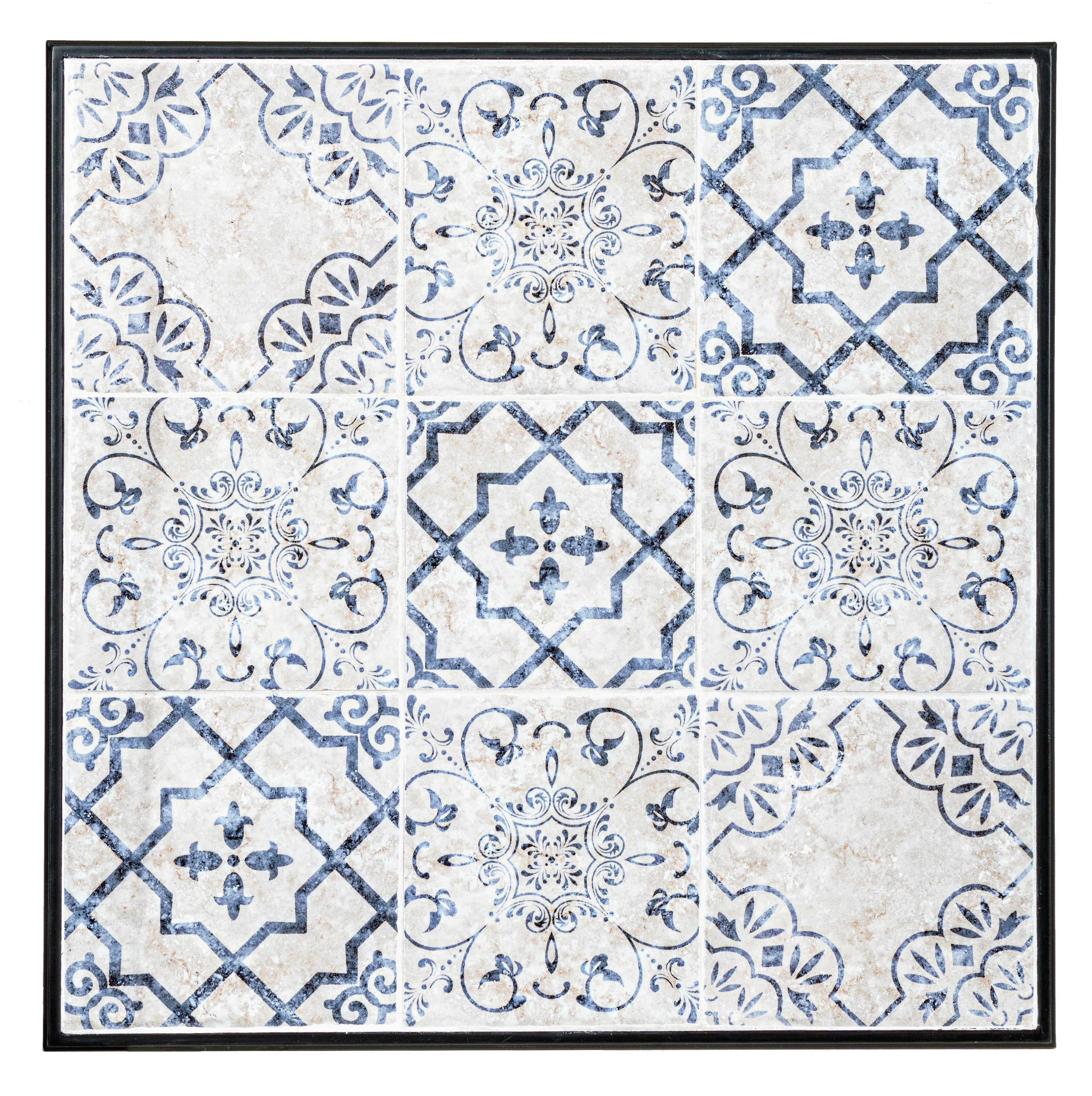 Set tavolo e 2 sedie in ferro con seduta e decori in ceramica