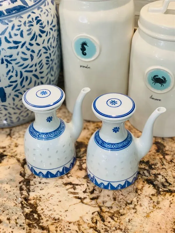 Vintage Blue and White Porcelain Cruet Set