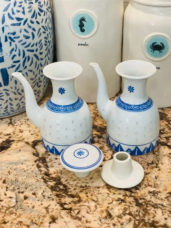 Vintage Blue and White Porcelain Cruet Set