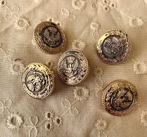 Vintage Brass Coloured "Forces" Embossed Emblem Shiny Shank Plastic Buttons 5x 20mm