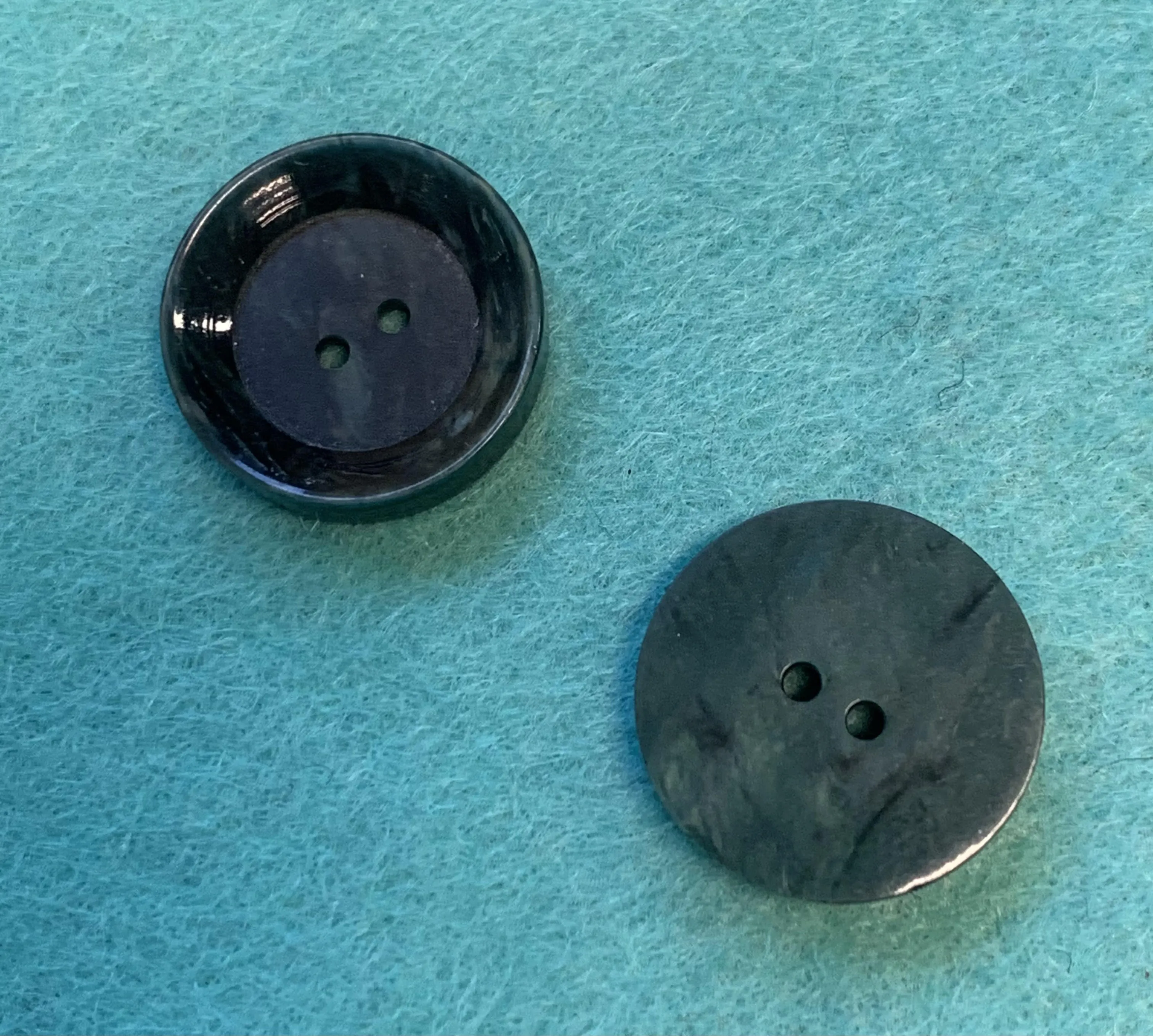 Vintage  Green Marbled plastic Two Hole Buttons 2 x 20mm