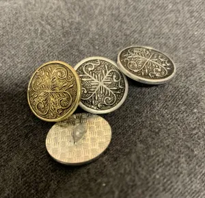 Vintage Round Silver "Celtic" Metal Shank Buttons x3 -18mm & 1 Gold